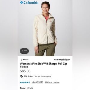 **NWOT** Columbia Women's Fire Side II Sherpa Fleece Jacket - Chalk/Cream